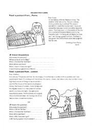 English Worksheet: A postcard from...London. A postcard from...Rome.