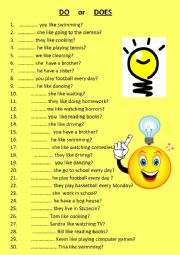 English Worksheet: DO   or   DOES   - 60  sentences drill