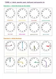 English Worksheet: Time: oclock, quarter past/to and half past