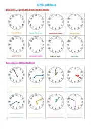 English Worksheet: Time: all clock times