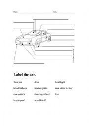 English Worksheet: Labeling Car parts for a Car Wash