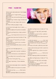 English Worksheet: Song PINK - Blow Me