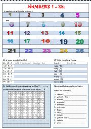 English Worksheet: Numbers 1 - 25