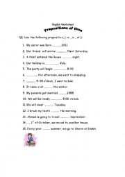 English Worksheet: prepositions of time 