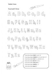 English Worksheet: Read and color the alphabet