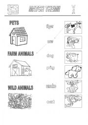 English Worksheet: Pet - Farm - Wild - Animals