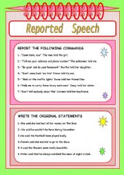 English Worksheet: REPORTED SPEECH