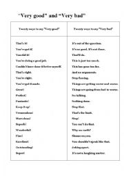 English Worksheet: Very Good and Very Bad