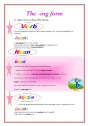 English Worksheet: The -ing form 