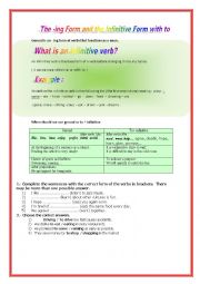 English Worksheet: The ing form and the infintive