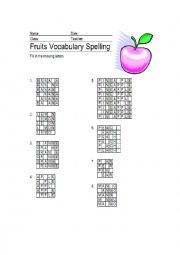 Fruits Vocabulary Spelling