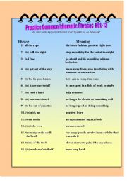 English Worksheet: Practice Common Idiomatic Phrases RCL-13