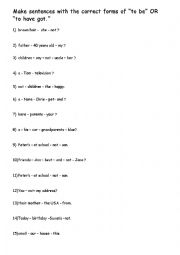 English Worksheet: Sentences- 