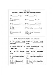 English Worksheet: verb to be exercises 