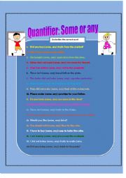 English Worksheet: Quantifier - Some/any