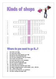 English Worksheet: Crossword - Kinds of shops