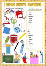 English Worksheet: SCHOOL OBJECTS - MATCHING