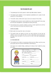 English Worksheet: Introduce yourself - My ID card-Steps Part 1