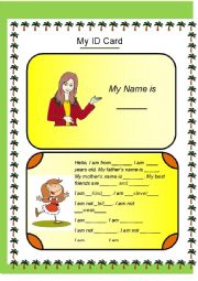 English Worksheet: Introduce yourself - My ID card-Steps Part 2