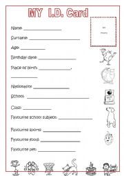 English Worksheet: Identity Card