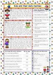 English Worksheet: Kids and their daily routines (+Key)