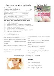 English Worksheet: We are never ever getting back together by Taylor Swift