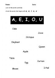 Vowels Worksheet