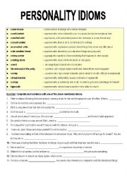 English Worksheet: Personality Idioms