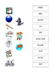 Toys picture to word matching worksheet