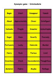 English Worksheet: Synonyms matching cards - intermediate