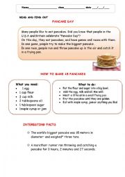 English Worksheet: Pancake Day