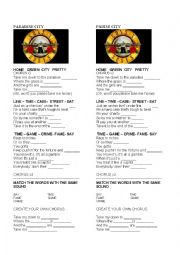 English Worksheet: paradice city guns n roses