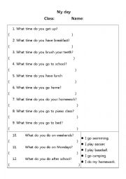 English Worksheet: My day