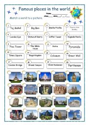 English Worksheet: Famous places in the world