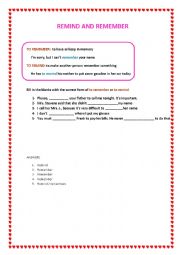 English Worksheet: Remember and Remind 