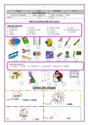 English Worksheet: Test about classroom material and colours