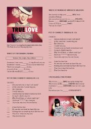 English Worksheet: Pink feat. Lily Allen True Love