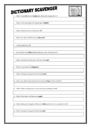 English Worksheet: DICTIONARY SCAVENGER