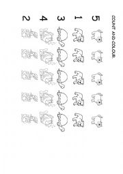 English Worksheet: COUNT AND COLOUR