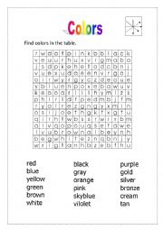 English Worksheet: color wordsearch game