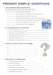 English Worksheet: PRESENT SIMPLE - Interrogative form / WH Question words