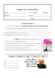 English Worksheet: Test about teens and work experience
