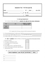 English Worksheet: Test about work /Jobs