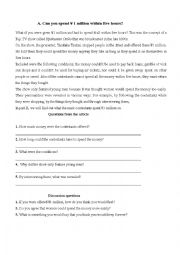 English Worksheet: Million yen man