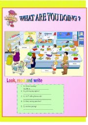 English Worksheet: using the present continuous- what are you doing?