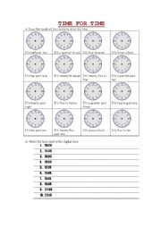 English Worksheet: Time for Time (practice on telling the time)