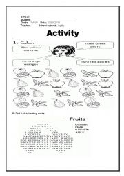 English Worksheet: fruits and animals