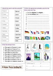 English Worksheet: countries, nationalities and landmarks.