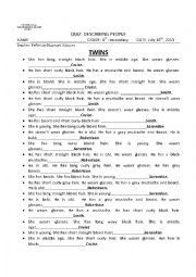 English Worksheet: describing people