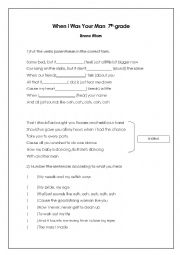 English Worksheet: When I Was Your Man( Bruno MArs ) Muisc